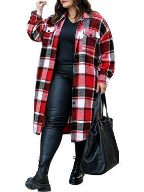 Plus Size Women's Flannel Plaid Button Down Shacket Jacket - Cozy & Stylish